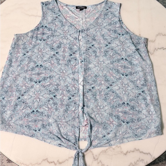 Roz & Ali Light Blue Floral V-Neck Tie-Front Size 2X - Picture 7 of 7